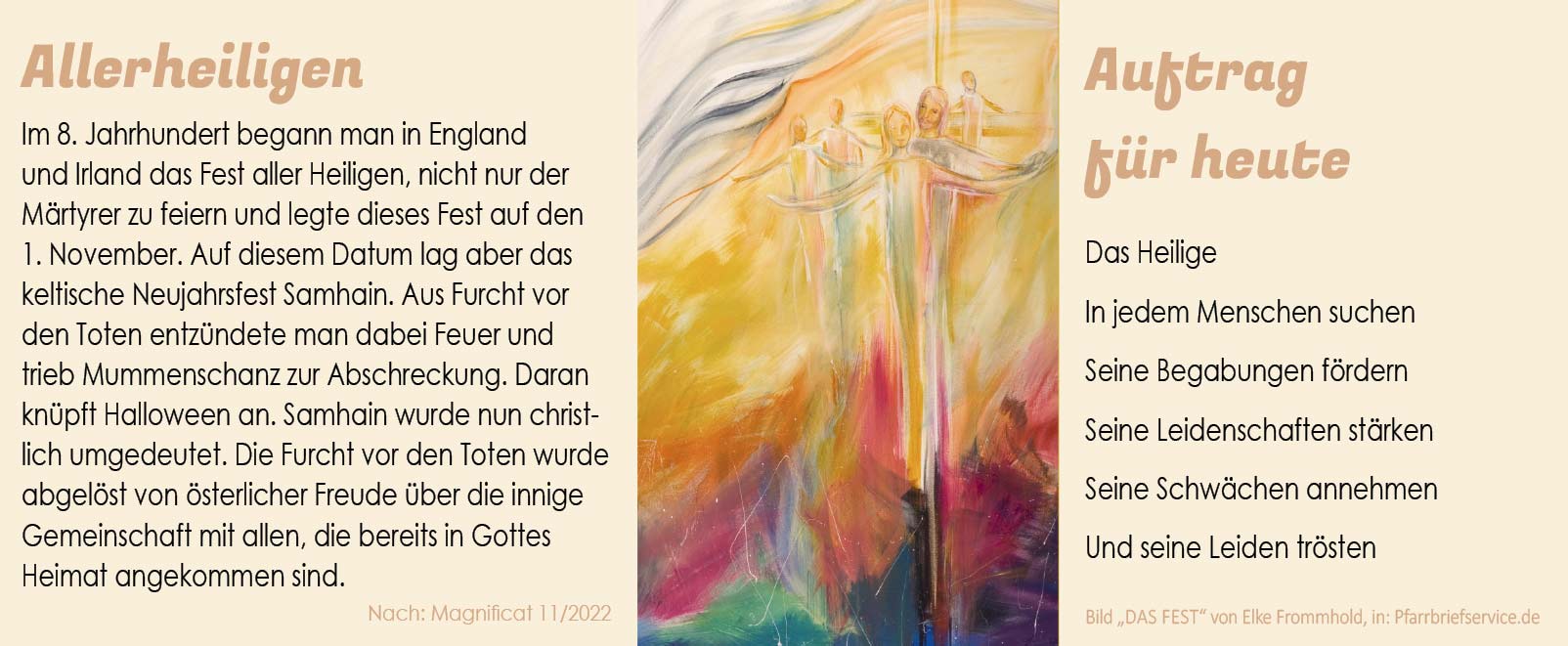 Spirituelles: Allerheiligen - Auftrag für heute (Bild „das Fest“ von Elke Frommhold, in: Pfarrbriefservice.de)