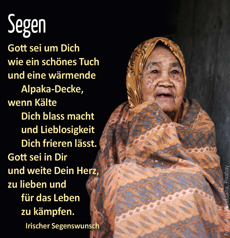 Spirituelles - Segenswunsch (Frau in Decke gehüllt, Foto: Arif Wijaksana, Pixabay)