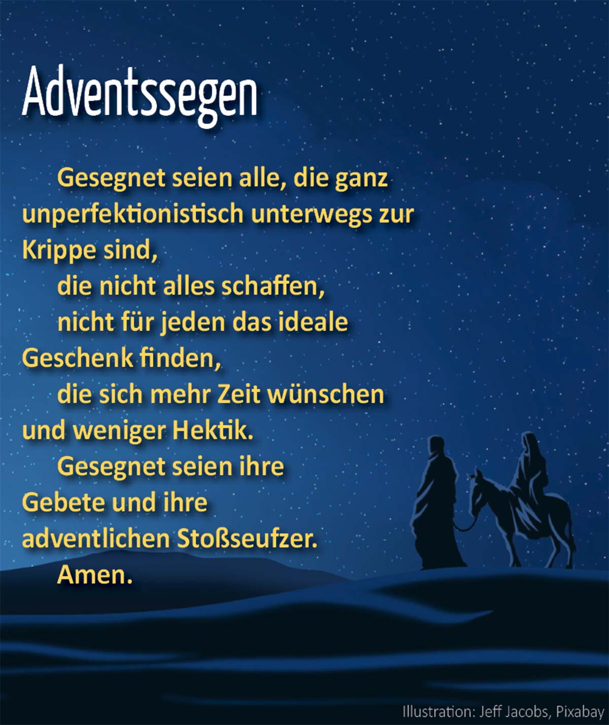 Spirituelles: Adventssegen (Illustration Auf dem Weg nach Bethlehem: Jeff Jacobs, pixabay)