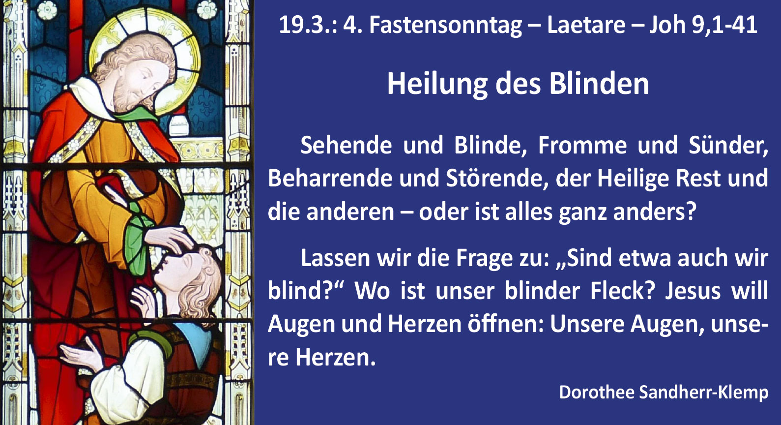 Heilung des Blinden (Foto: Kirchenfensterausschnitt, falco, pixabay)