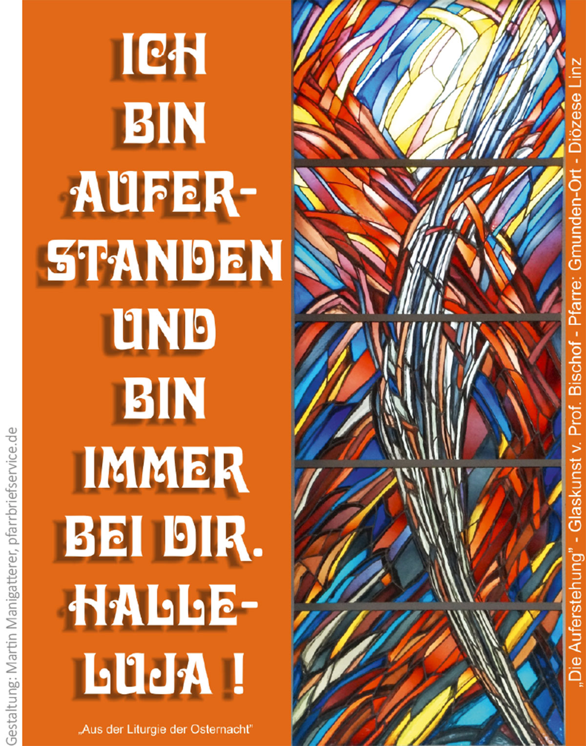 Auferstehung (Glaskunst von Prof. Bischof, Pfarrei Gmunden-Ort, Karte von: Martin Manigatterer, pfarrbriefservice.de)