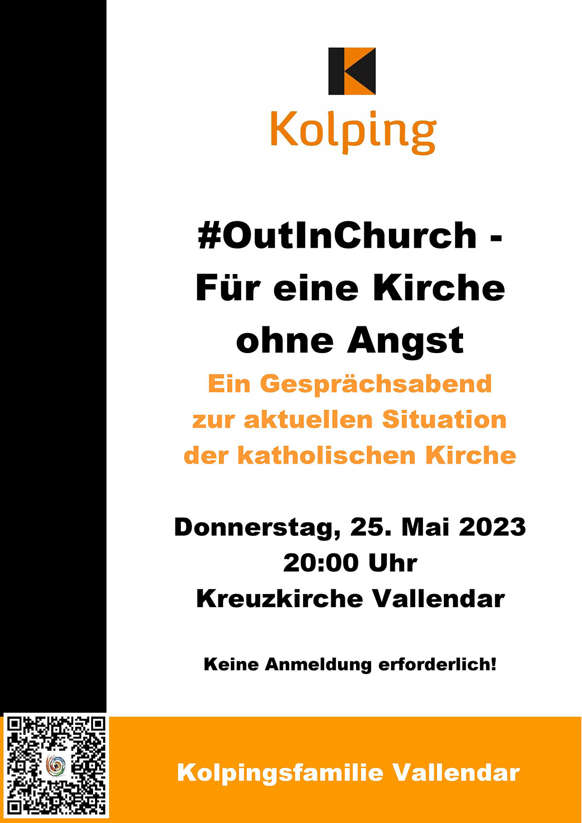 Plakat Gesprächgsabend "#OutInChurch - Für eine Kirche ohne Angst"