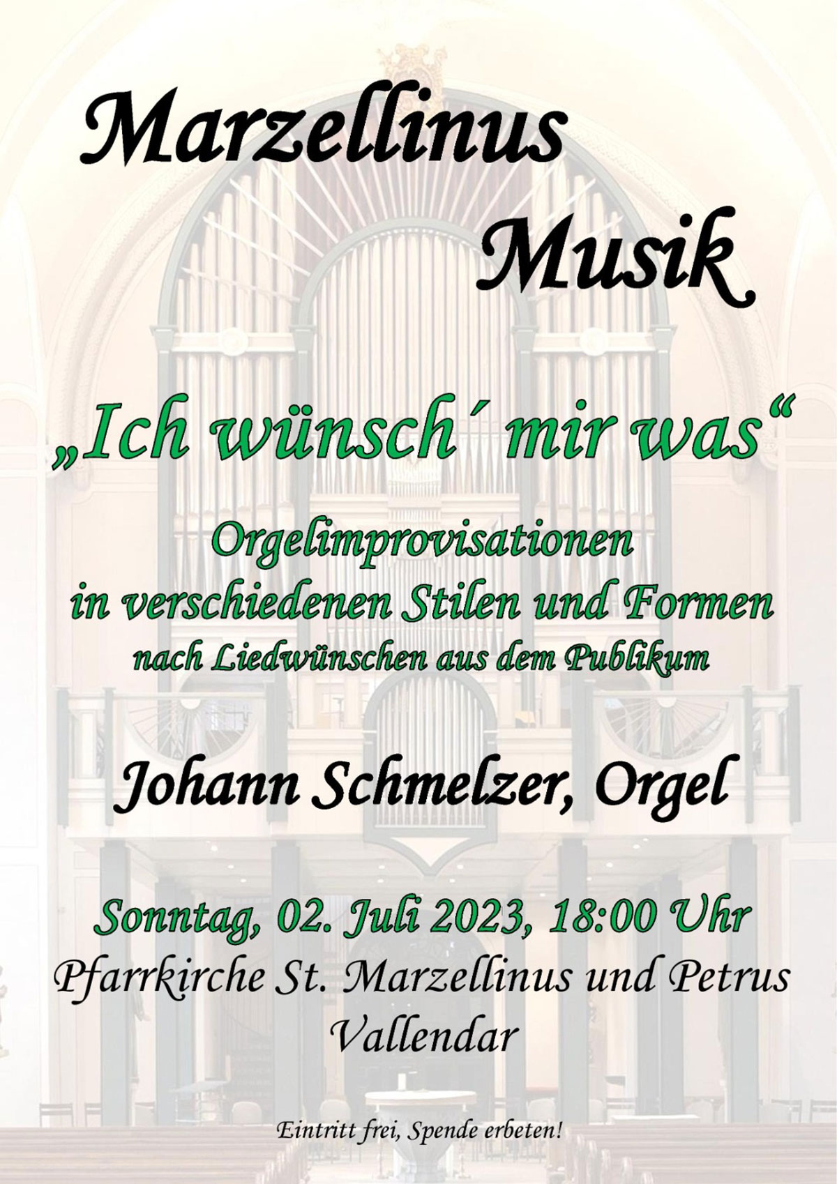 Marzellinusmusik Vallendar - Orgelkonzert „Ich wünsch´ mir was…“ (Plakat)