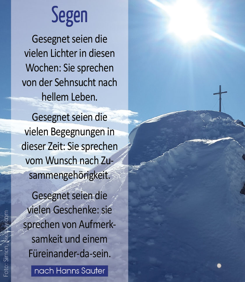 Segen (Foto Gipfelkreuz : Simon, pixabay)