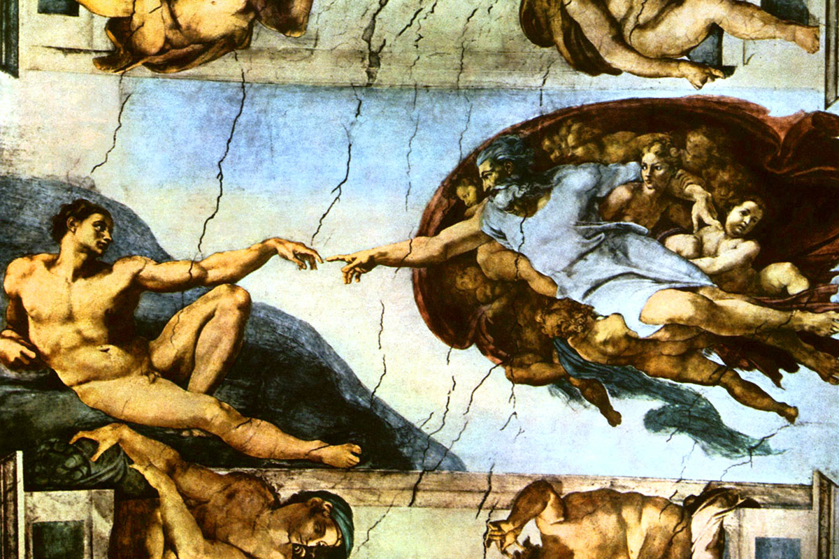 Michelangelo, Gott erweckt den Adam, Sixtinische Kapelle, Rom (Foto: zeno.org, gemeinfrei)