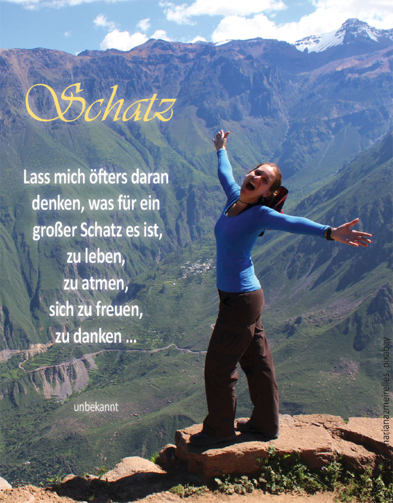SCHATZ - Glückliche Frau im Gebirge (Foto marianmazmeirelles, pixabay)