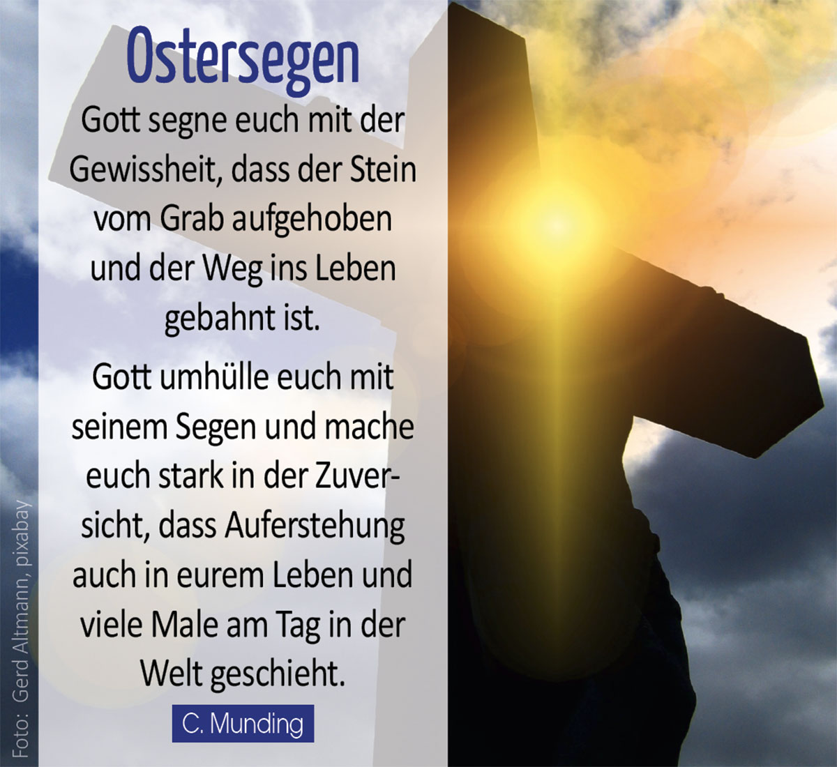 OSTERSEGEN - Kreuz und Osterlicht (Foto: Gerd Altmann, pixabay)