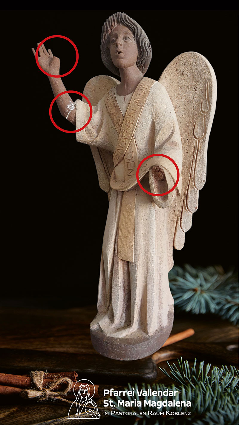 besch&auml;digter Engel der Vallendarar Weihnachtskrippe