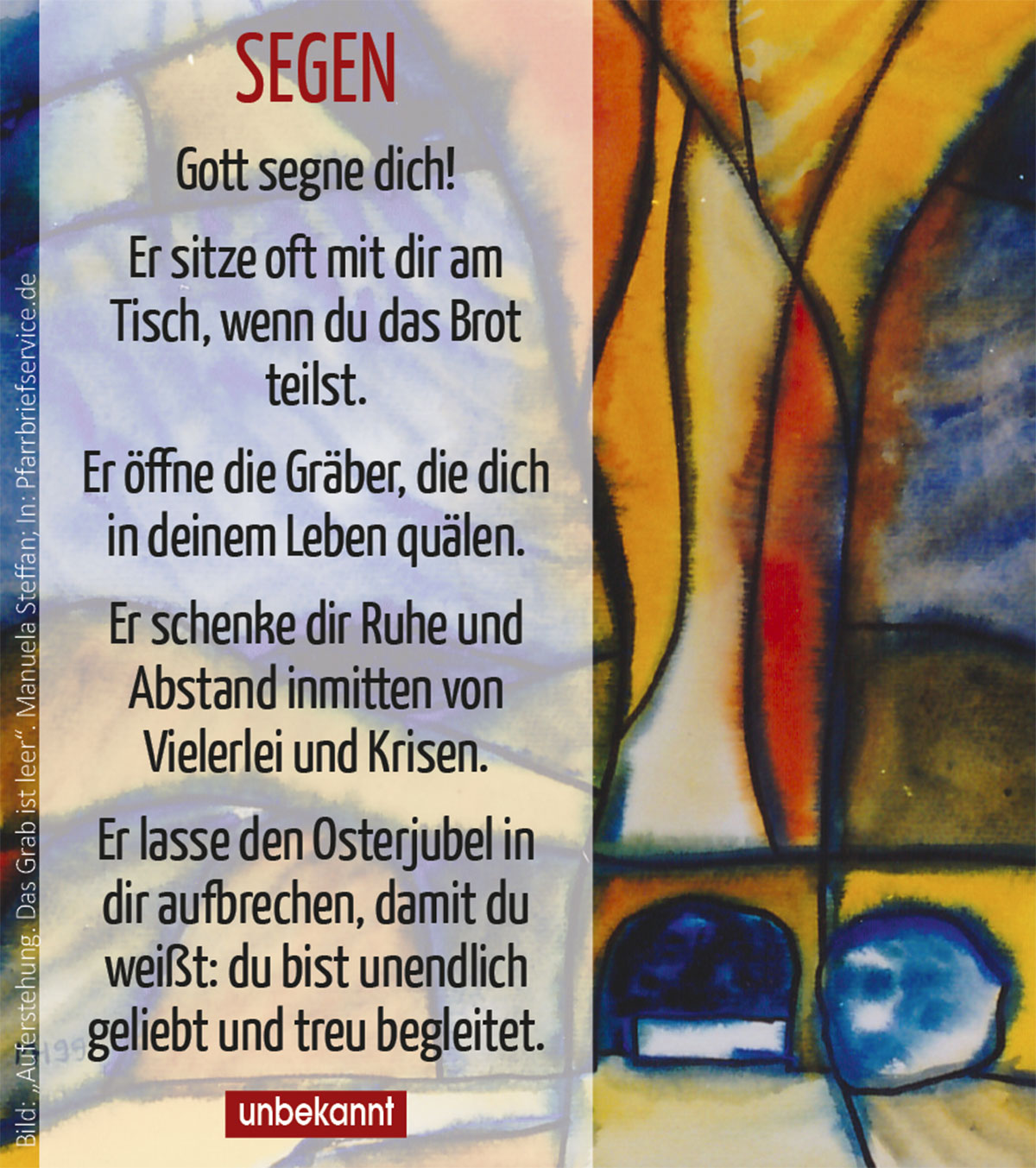 &Ouml;sterlicher Segen (Bild: Auferstehung, Manuela Steffan, in pfarrbriefservice.de)