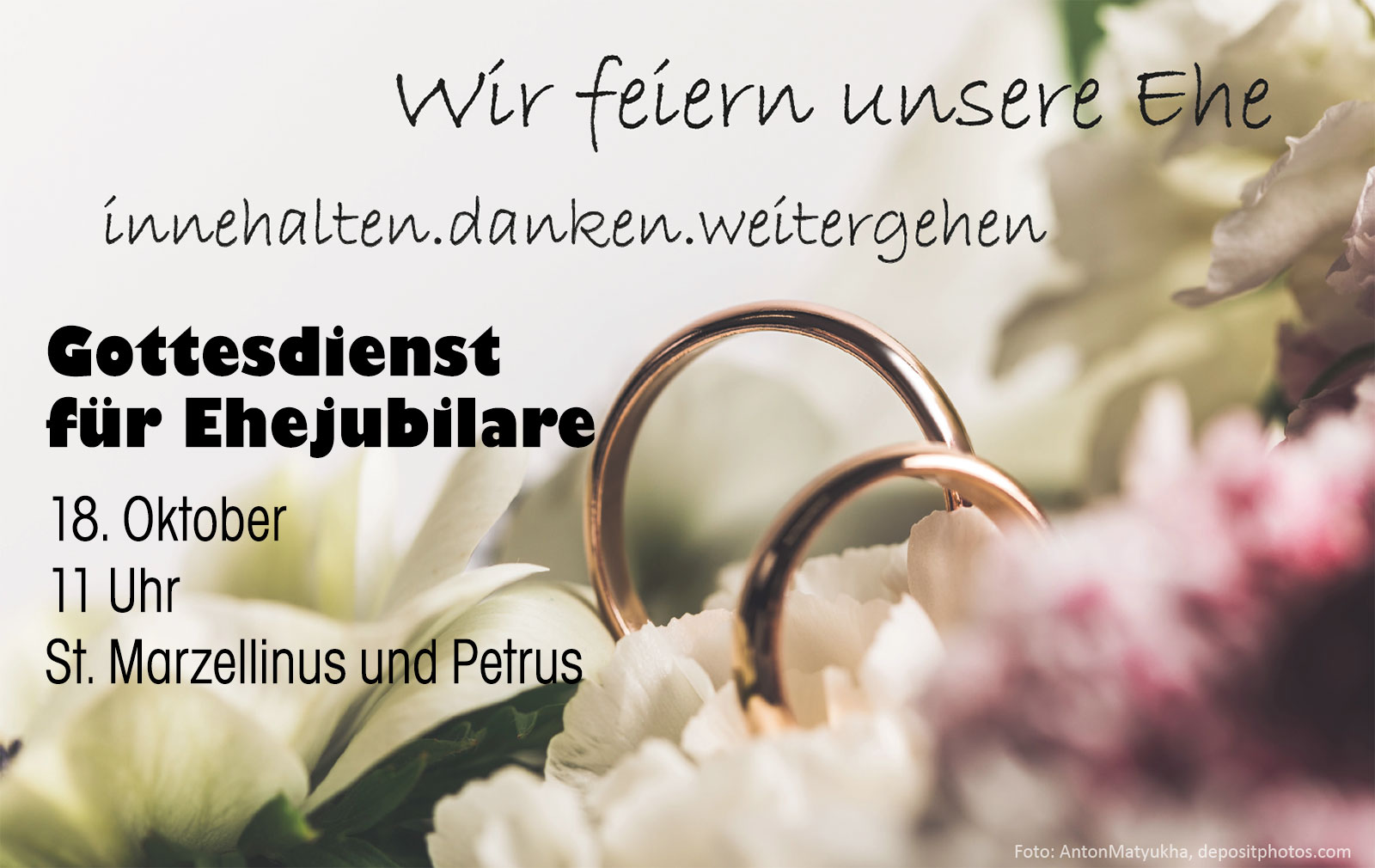 Gottesdienst für Ehejubilare mit persönlichem Paar-Segen und Sektempfang (Plakat: Brehm)