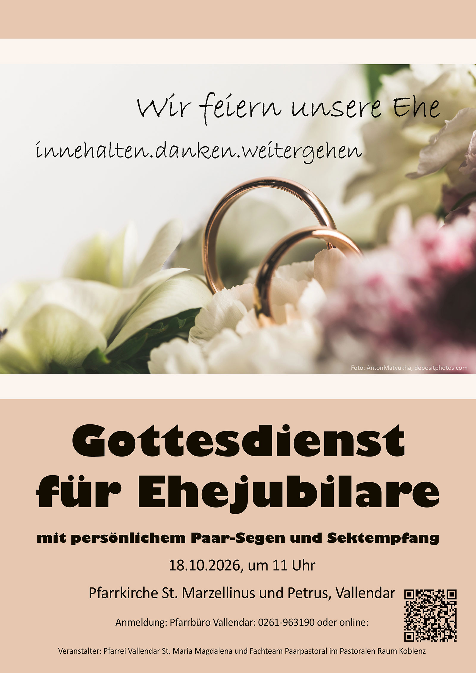 Gottesdienst für Ehejubilare mit persönlichem Paar-Segen und Sektempfang (Teaser: Brehm)